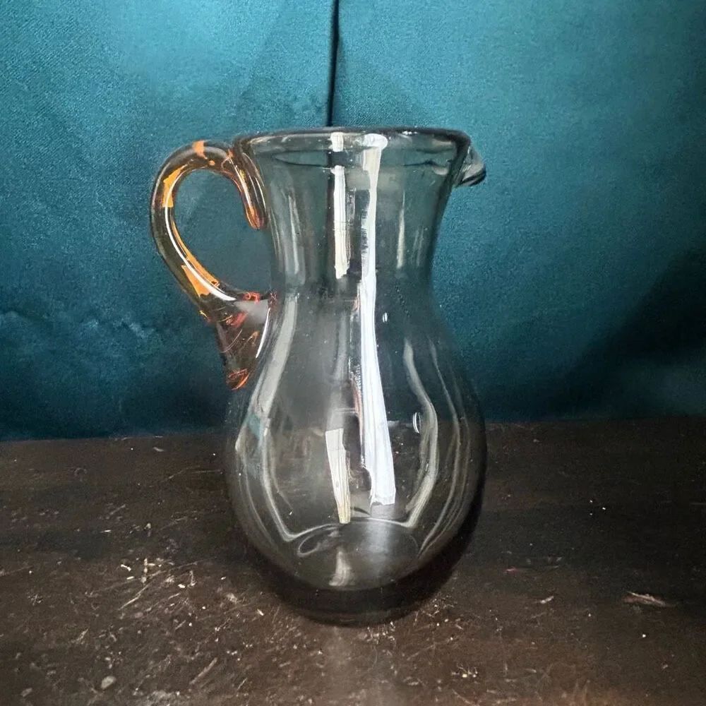 Vintage Hand Blown Art Glass Small Pitcher Smoky Topaz and Amber Color